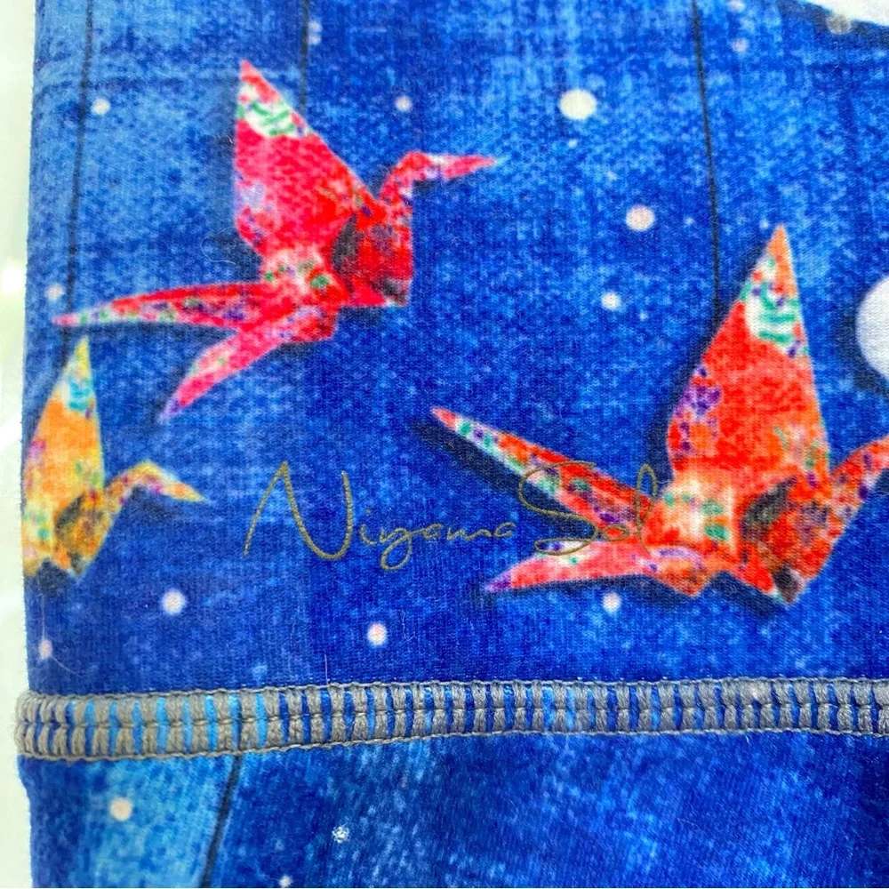 NIYAMA SOL blue white brown clouds print mustang sally endless long leggings - Picture 9 of 11